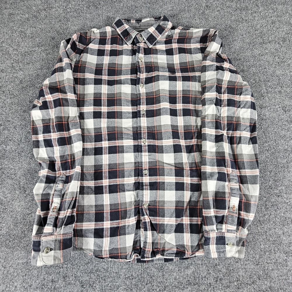 Timberland Shirt Mens Medium Gray Navy‎ Plaid Slim Fit Flannel Button Up Casual